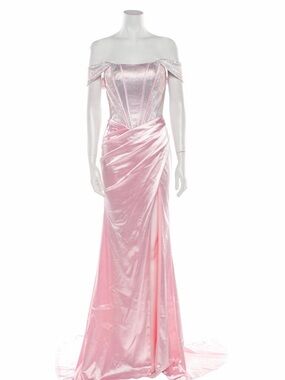 Portia and Scarlett Blush Pink Off-Shoulder Evening Gown
